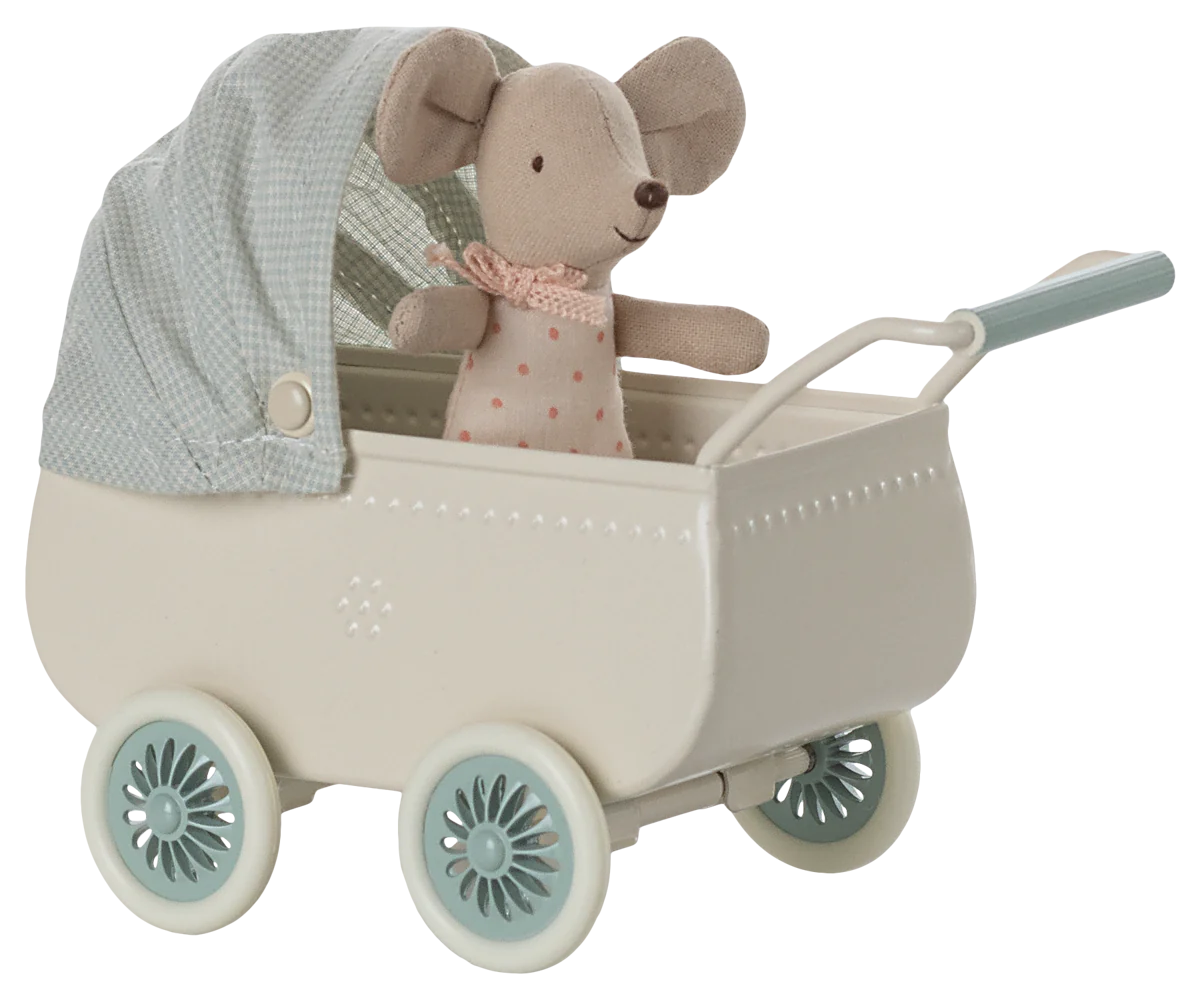 PRAM WITH BABY MOUSE- MINT