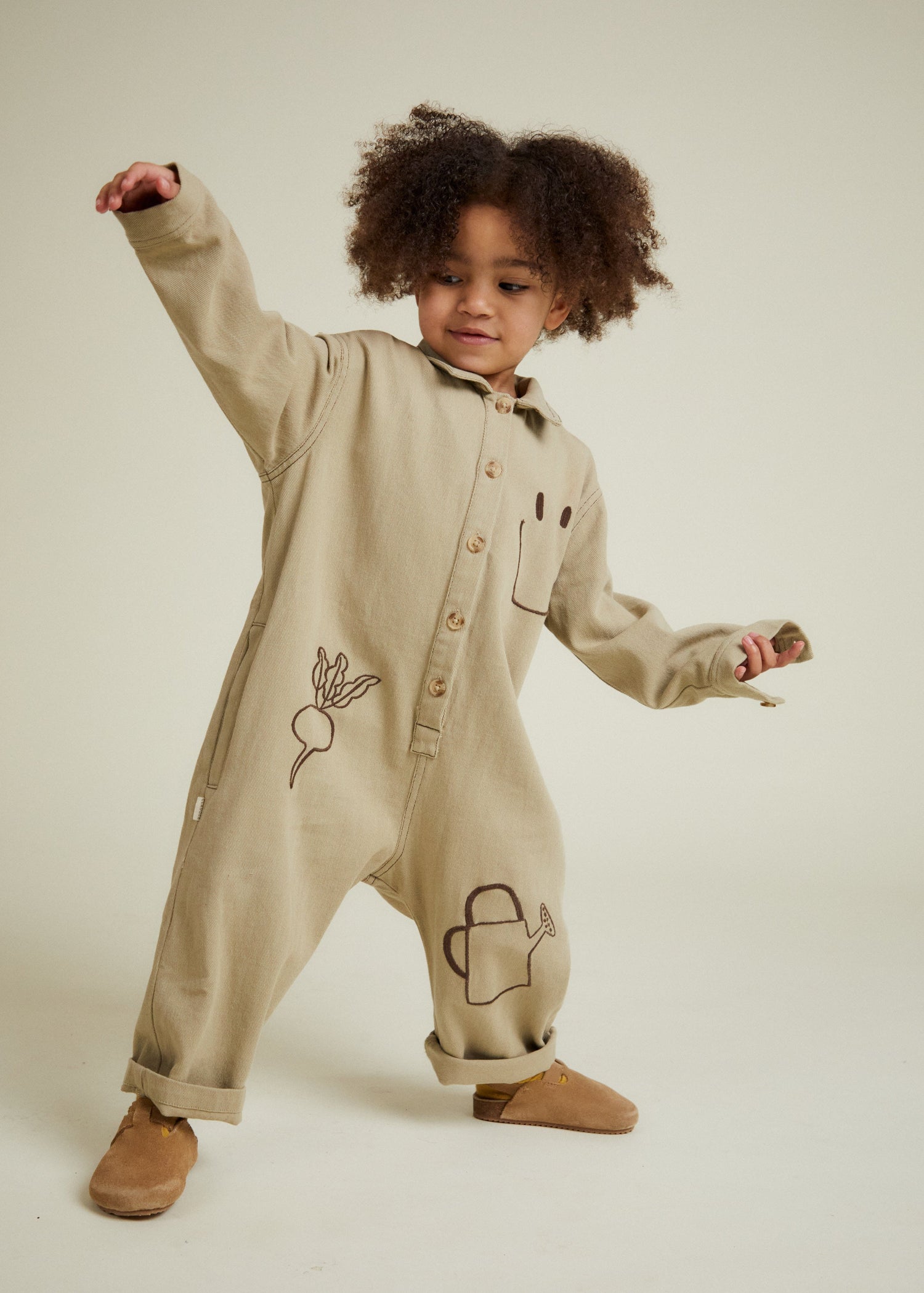 QUINN OLIVE ALLOTMENT EMBROIDERED OVERALLS
