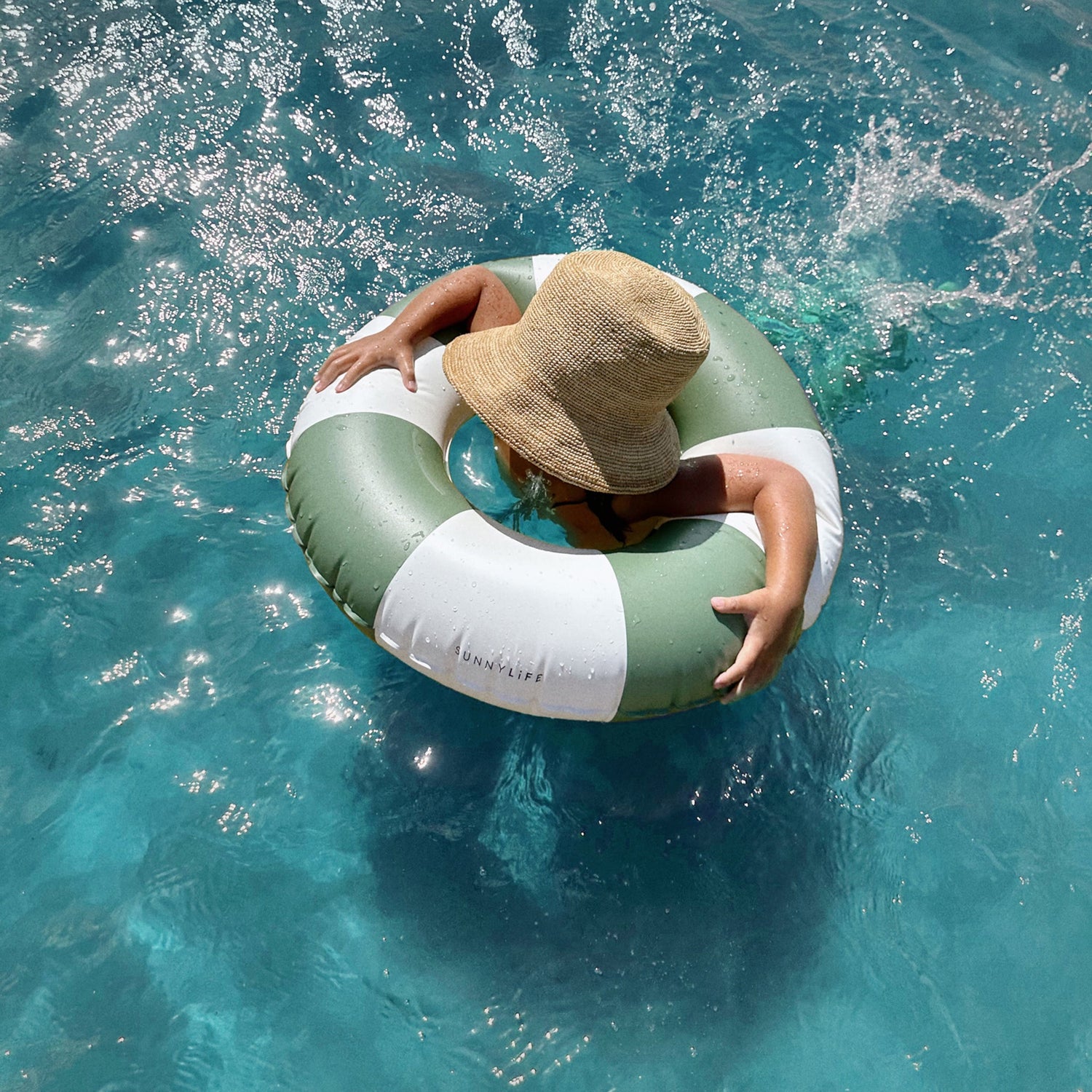 MINI TUBE POOL RING - OLIVE STRIPE