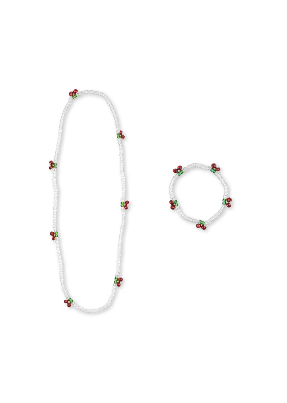 PEARLY CHERRY NECKLACE AND BRACELET SET - RED/GLITTER
