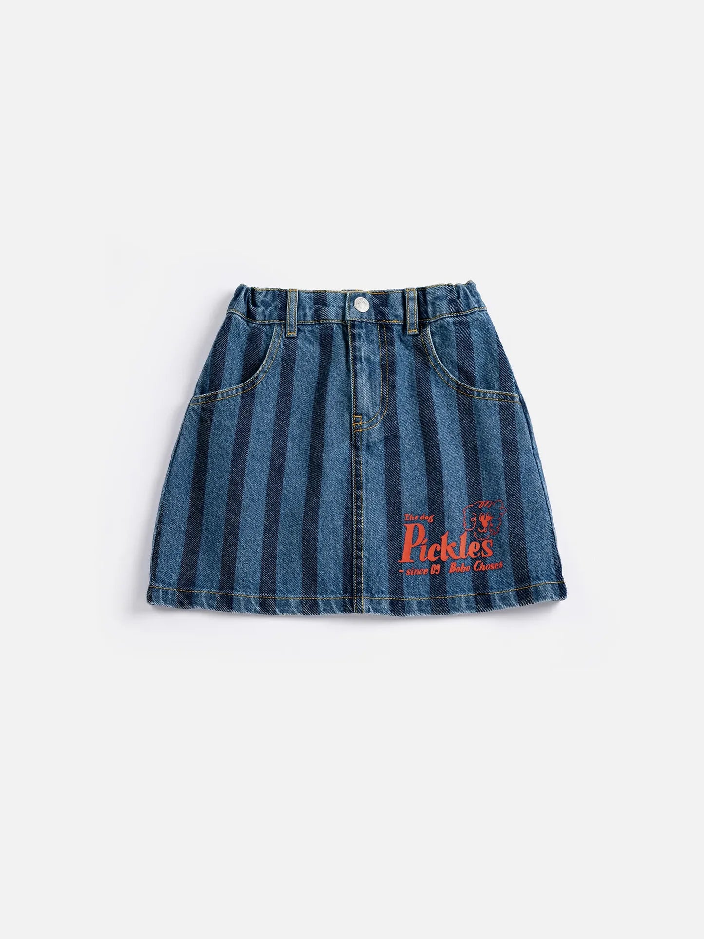PICKLES THE DOG STRIPED DENIM SKIRT