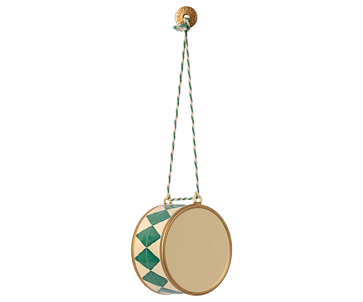 METAL ORNAMENT, LARGE DRUM - DARK GREEN