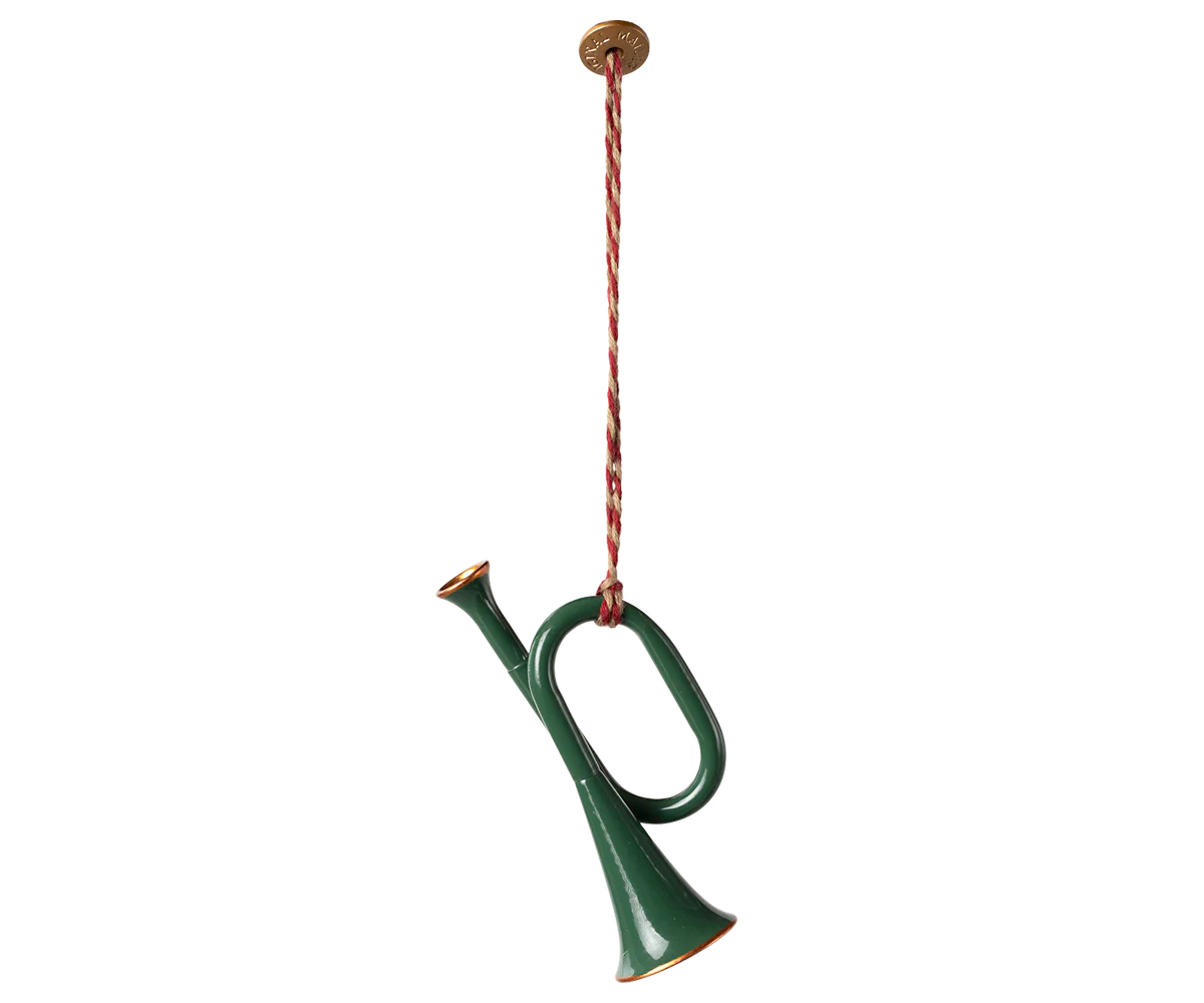METAL ORNAMENT, TRUMPET - DARK GREEN