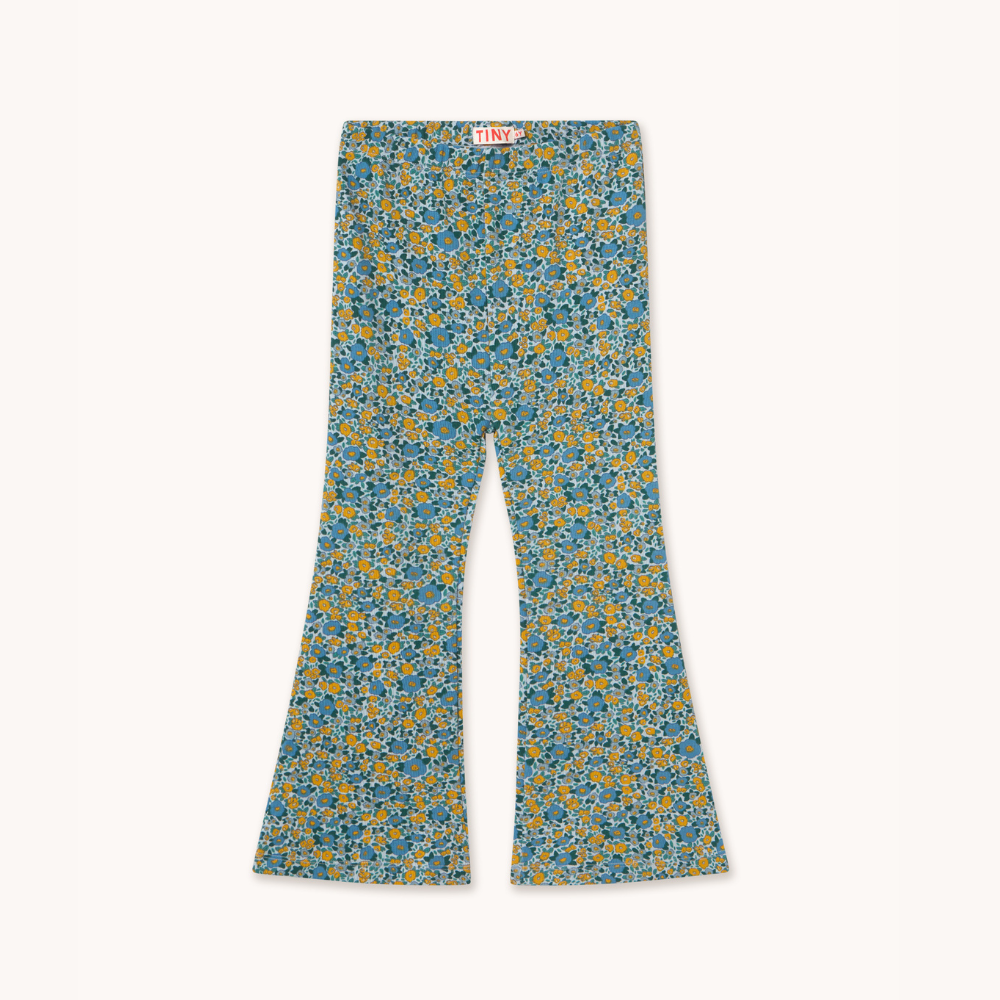Flower Pattern Rib Pant Washed Blue