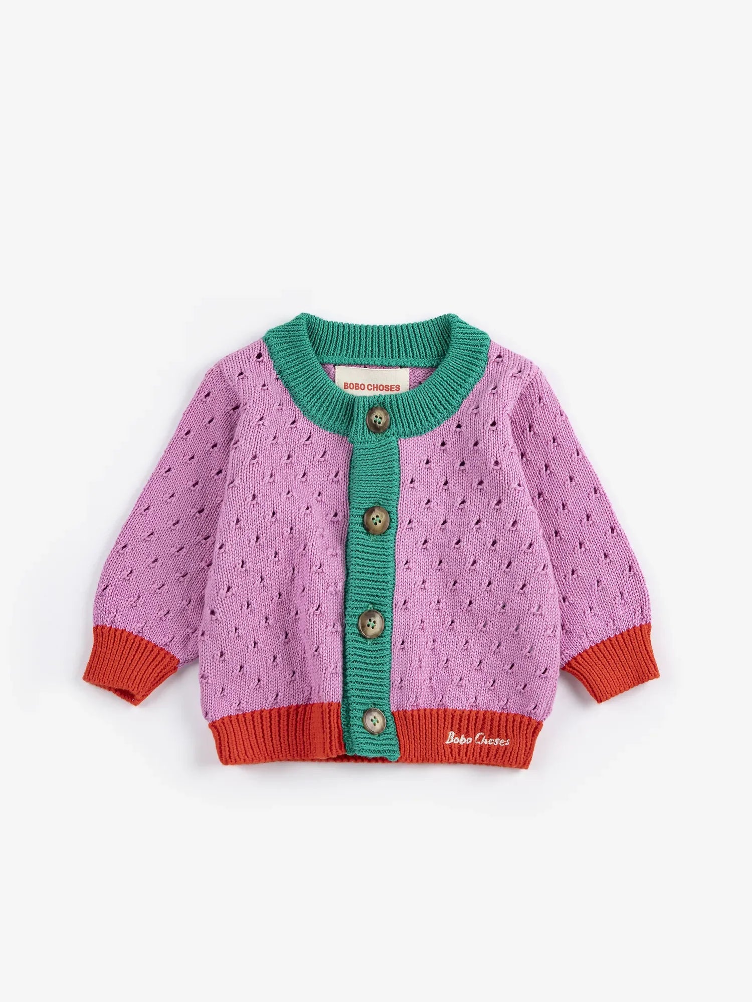 COLOR BLOCK OPEN WORK CARDIGAN