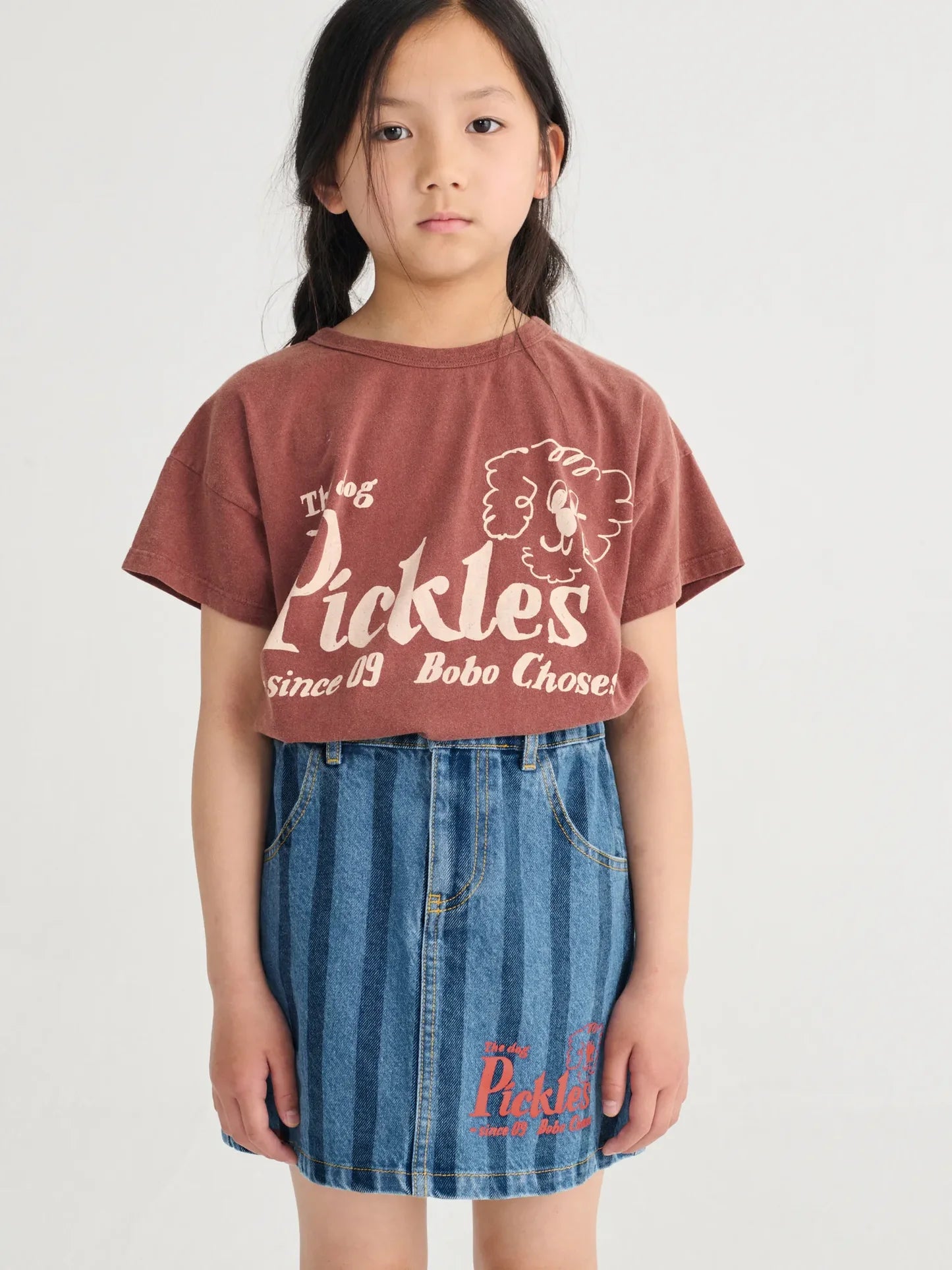 PICKLES THE DOG STRIPED DENIM SKIRT