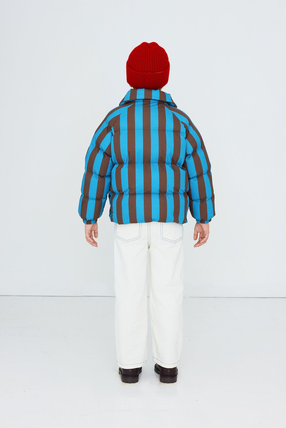 BLUE-CACAO STRIPES SHORT PADDED JACKET