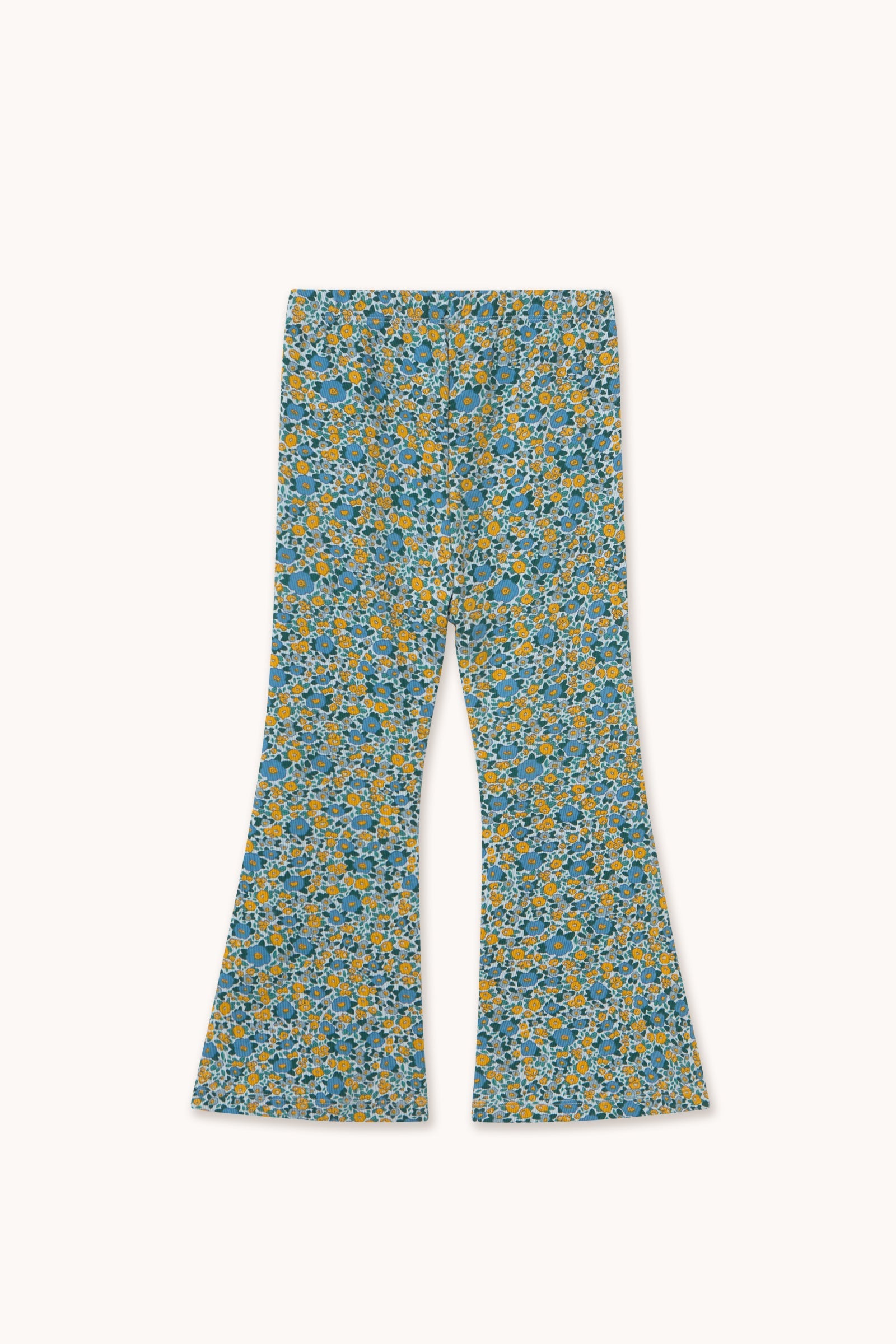 Flower Pattern Rib Pant Washed Blue