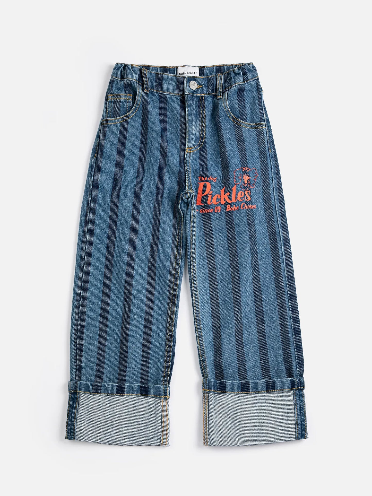 PICKLES THE DOG STRIPED DENIM PANTS