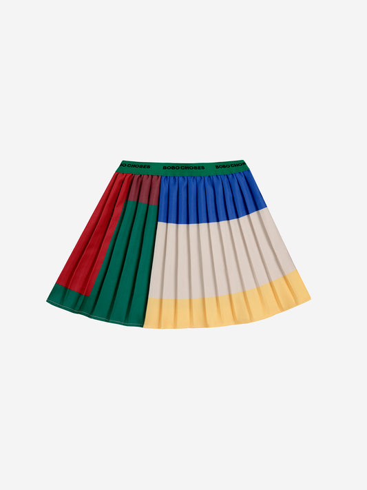 COLOR BLOCK PLEATED WOVEN SKIRT