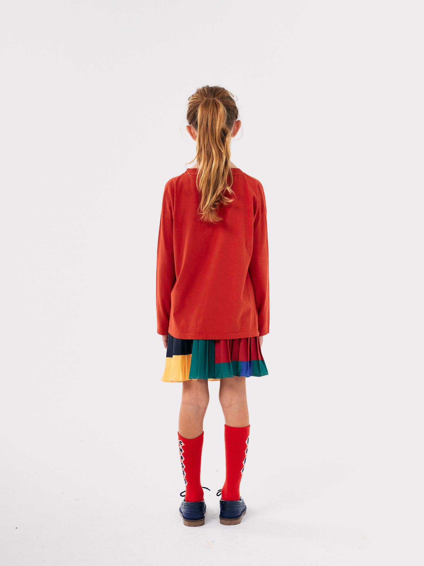 COLOR BLOCK PLEATED WOVEN SKIRT