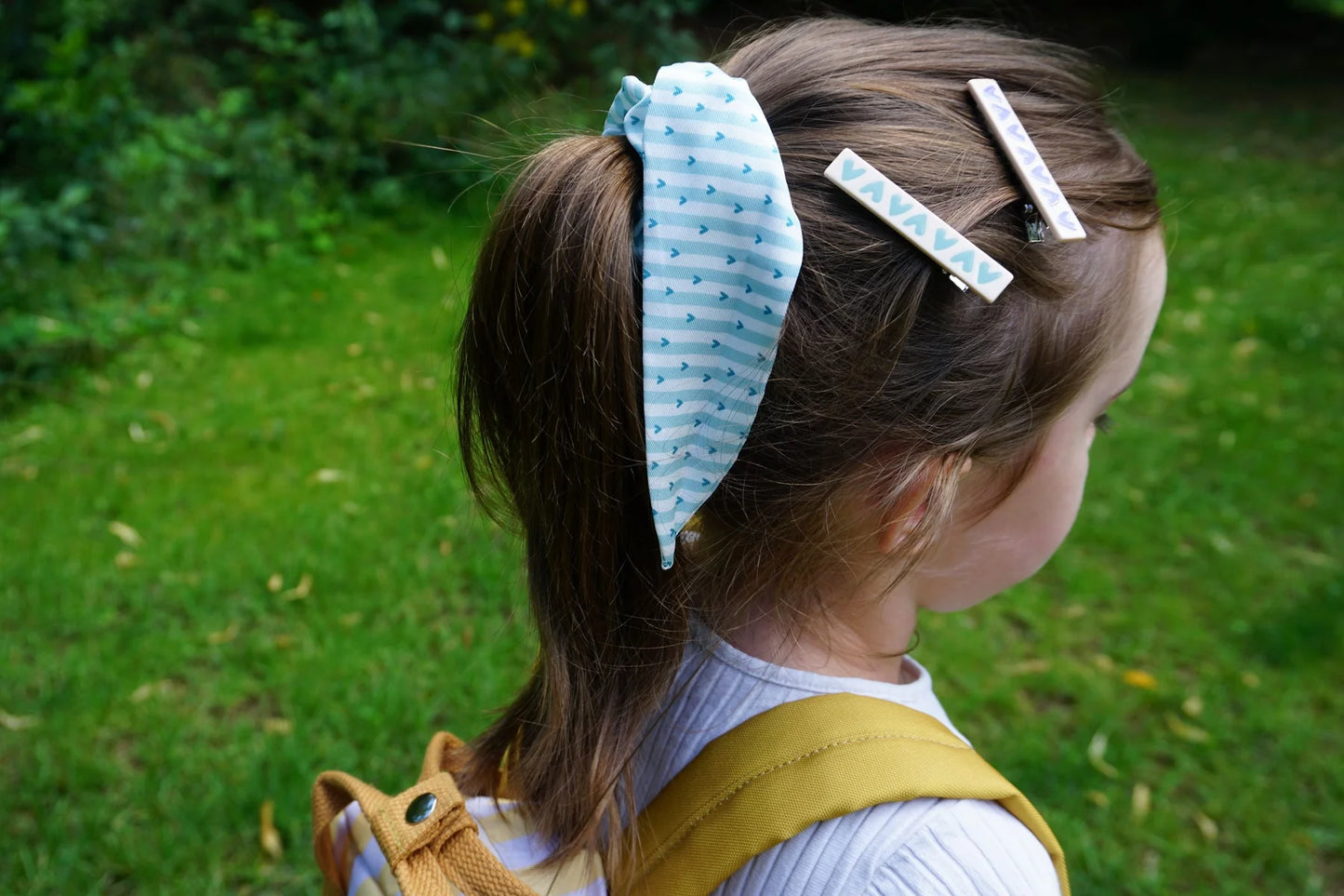 PURPLE/CARAMEL STRIPES SCRUNCHIE SET OF 2