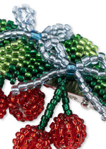 2 PACK BEADED CHERRY BOW HAIR CLIP - CHERRY