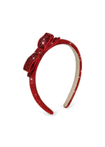 VELVET BOW HAIRBRACE - RED GLITTER