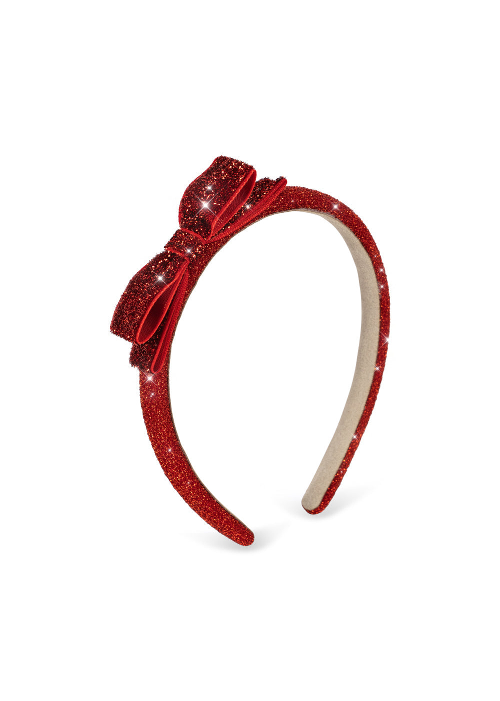 VELVET BOW HAIRBRACE - RED GLITTER