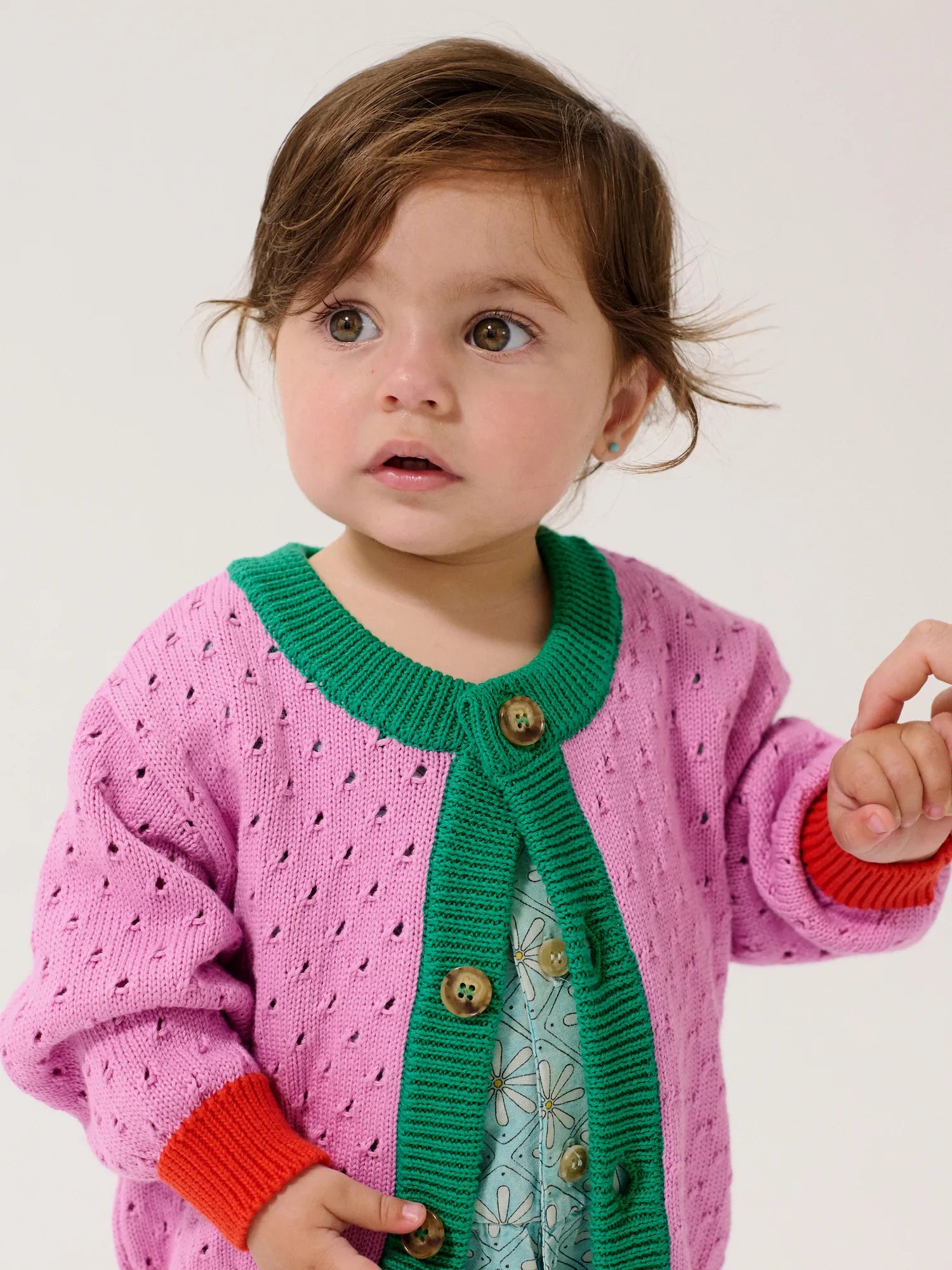 COLOR BLOCK OPEN WORK CARDIGAN